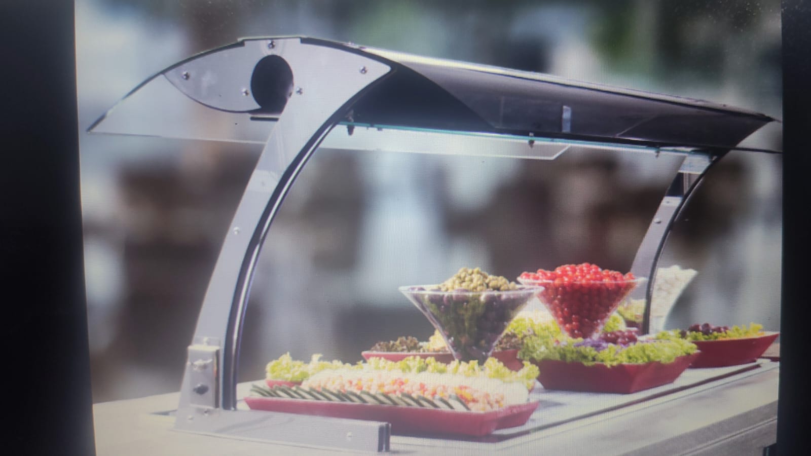 Expositor de buffet com iluminação e proteção